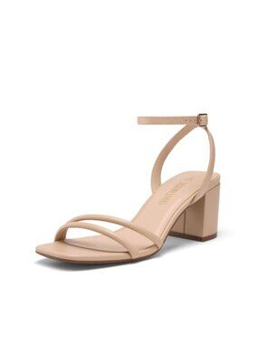 Women Low Block Heels Strappy Sandals Square Toe Ankle Strap